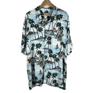 Vtg BATIK BAY Lobster Tropical Sail Boat Tiki Shirt Size 3XB Vaca Cruise Cabana